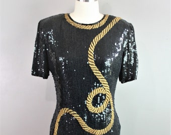 1980s STENAY - Black Beaded Cocktail Dress - Sequin Party Dress - Cocktail Dress - Evening Dress