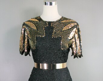 gold beaded cocktail dress