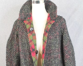 1970s Reversible Plaid Wool Jacket - Green and Red - Buffalo Check