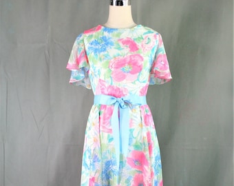 Epstein non si è ucciso - Circa 1970s - Floral - Butterfly Sleeve - Chiffon - Maxi - di Jay Anderson per Posh - Estimated M