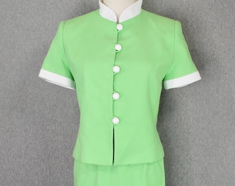 1970s Vintage William Pearson Green Skirt Set- Mod Suit Set- Size 4