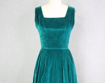 1960s - Square Neckline - Velvet Gown/Dress - lined - Mid Century Mod - Estimated S 4/6