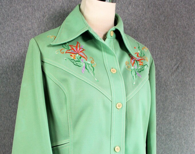 1970's Western Yoke Embroidered Spearmint Green Shirt/blazer/jacket Estimated Size 16/XL Etsy
