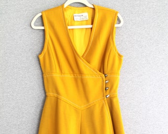 1970s- "Hold the Mustard" - Wool Knit - Wrap Dress - by  Morton Myles - Marked size 12