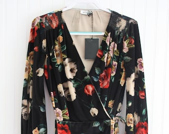 Attico - Black Floral Velour - Wrap Dress - Designer - NWT - Marked EUR size 40 - Estimated size 10 US