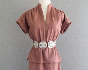1970s - Adobe - Fit and Flare - Smart  - Day Dress - Peplum - by Charles Alan - Small