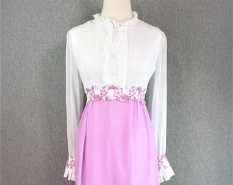 1960's, Silk Chiffon, Party Dress, Color Blocked, Ruffles , Estimated size Small 4/6