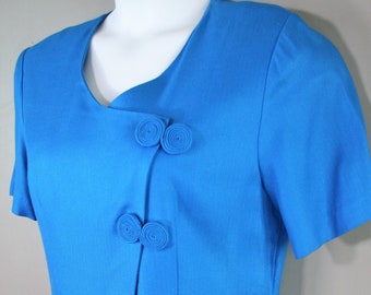 1980-90s Blue Business Dress by CCMC- Linen- Marked size 12- Large