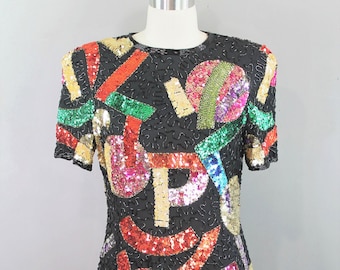 1980s-1990s Beaded Cocktail Dress by Oscar Creations-Size 8