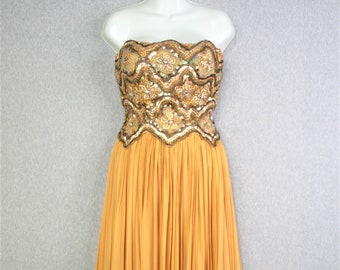 1950-60s - Mid Century - Silk Chiffon - Evening Gown - XS