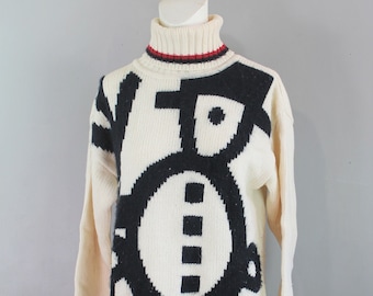 1980s Geoffrey Beene Turtleneck Snowman Sweater- Christmas Sweater- Size Small