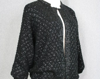 1950-60s - Sequin, beaded, and Lined - Black Sweater - Marked size 40 - Estimated size L/XL