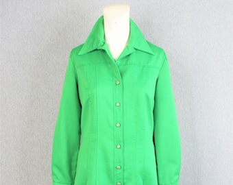 Années 1970 - Robe chemise - Vert - par Serbin - Taille estimée 14