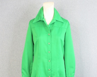 1970s - Shirt Dress - Green - by Serbin - Estimated size 14