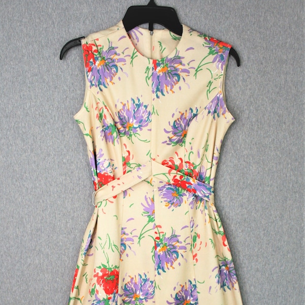 1970s - Floral - A-line - Apron Dress - Mid Century Mod - Party Dress - Day Dress - Estimated size M 8/10