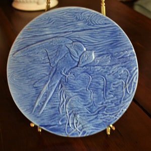 Edgecomb Potters Blue Bird Carved Porcelain Plaque Charger image 1