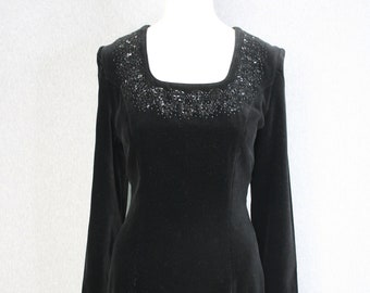 Laura Ashley - Black Velvet - Beaded - Cocktail Dress - Formal - Marked size 10