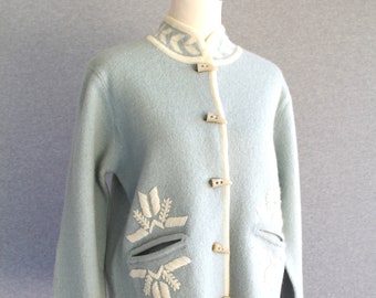 Powder Blue/ Winter White - Cardigan - by WondraWool by Knitting Needles - Marked size S