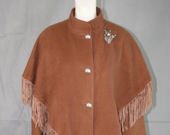 1970's - 1980's  - Brown Wool - Leather Fringe -  Coat - Southwestern - by Lorovi - Size 8