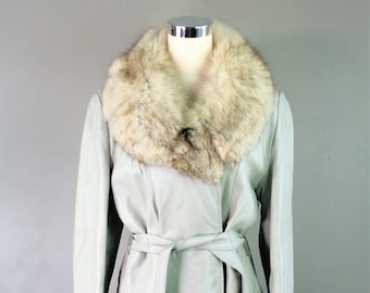 Light Gray - Fox Fur Collar - Leather - Circa 1960-70s - Estimated M/L