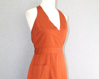 1970s - Rust - Wrap Dress - Halter Dress - by Fashion World - Marked size M