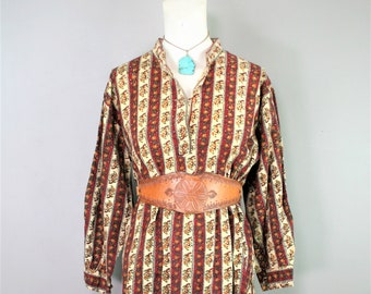 Allegedly - Circa 1970s - Cotton Shirtdress - Boho - Bohemian - Estimated size L