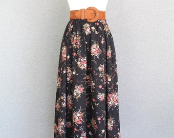 1980s - Cottagecore - Floral Skirt on Soft black Field - Lined - New with Tag - Marked size 10 - by Ms. Sero