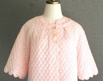 Mid Century - Barbizon - Bed Jacket - Satin - Dainty Puff - Pink - Marked size M - Pair with jeans and a tank