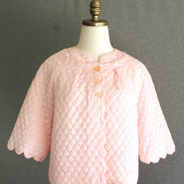 Mid Century - Barbizon - Bed Jacket - Satin - Dainty Puff - Pink - Marked size M - Pair with jeans and a tank