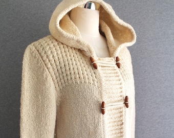 Cottagecore - Cable Knit - Hooded - Cardigan - by Falcarragh - Irish - Fisherman - Hand Knit