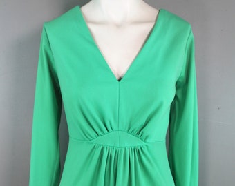 Game Theory - Circa 1970s - Green Polyester Knit - Mod - Easy Wear, Easy Care -  Party Dress - Estimated size M 8/10