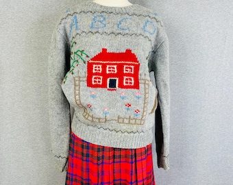 1980-90's - Y2K - Deans of Scotland - Schoolhouse - Wool Pullover - Marked size XL  women's