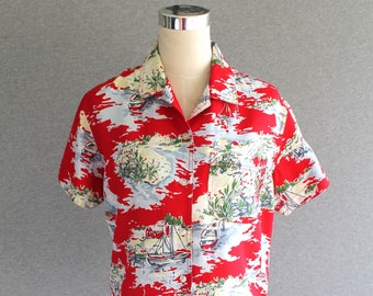 1980s - Novelty - Camp Shirt - by Liz Claibourne - Marked size M - May work for L