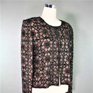 The Sophisticate - Beaded Cocktail Jacket - Black/Brown - Trophy Jacket - Southwestern - Estimated size L