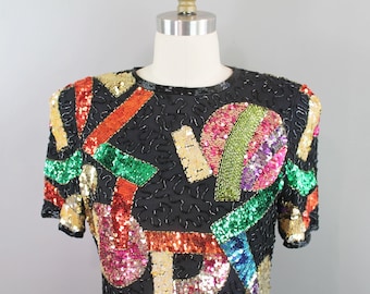 1980s-1990s Beaded Cocktail Dress by Oscar Creations-Size 8