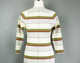 Off the Grid - Mod -1960-70s - Italian Wool Knit - Metal Zipper - Retro Hipster - Stripe