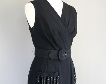 Victor Costa - LBD - Cocktail Dress - Beaded Fringe - Sexy Black Dress - Bond Girl