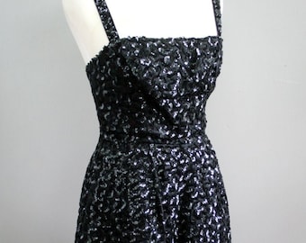 1960s-70s Black Sequin Cocktail Dress-Party Dress- Size Small 2/4