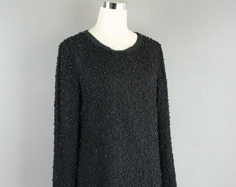 1990s Black Beaded Tunic , 1980s , Sparkle, Trophy, by Papel - Marked size M - Formal - Special Event