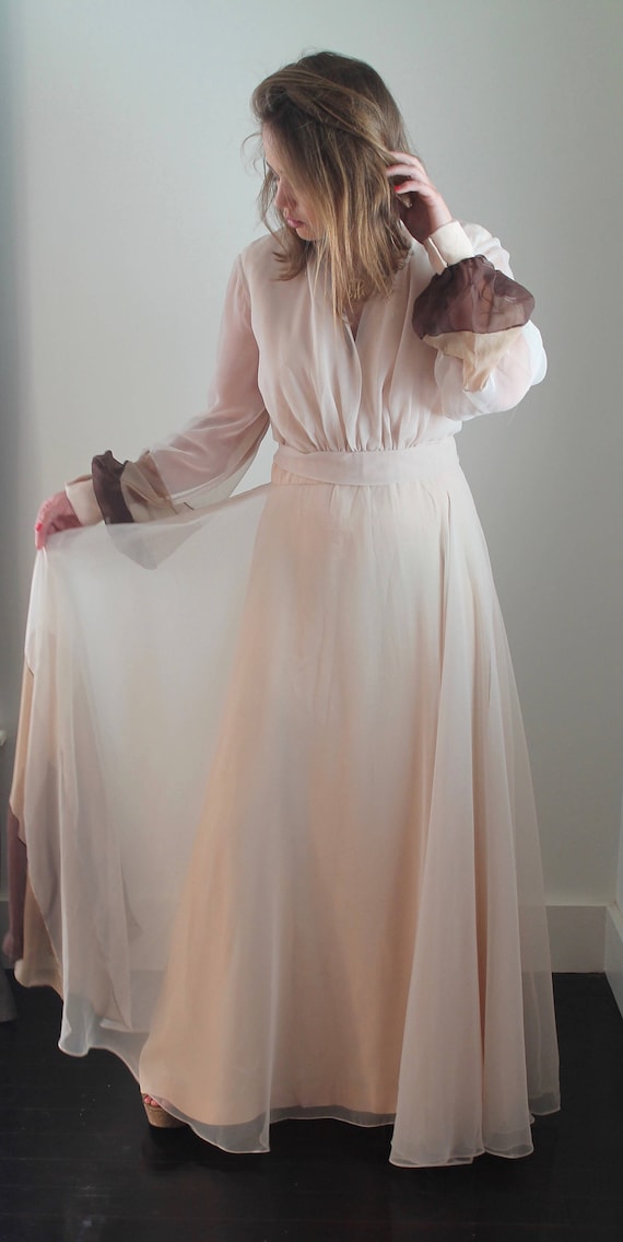 1970s, Blush and Brown, Sheer Chiffon, Dan Leslie Evening Gown ,wedding  Guest Dress , Courthouse Bride - Civil Ceremony- Small -6 -8 - Etsy
