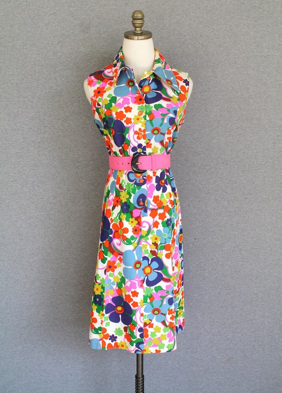 Liberty Circle - 1970s Shirt Dress - Flower Power… - image 2