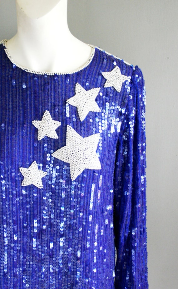 1980s Royal Blue Sequined Top by Judith Ann Creations… - Gem