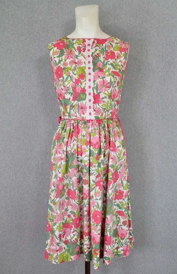 1950s-60s Pink Floral Dress - Patio Dress - Sundress - Spring Dress