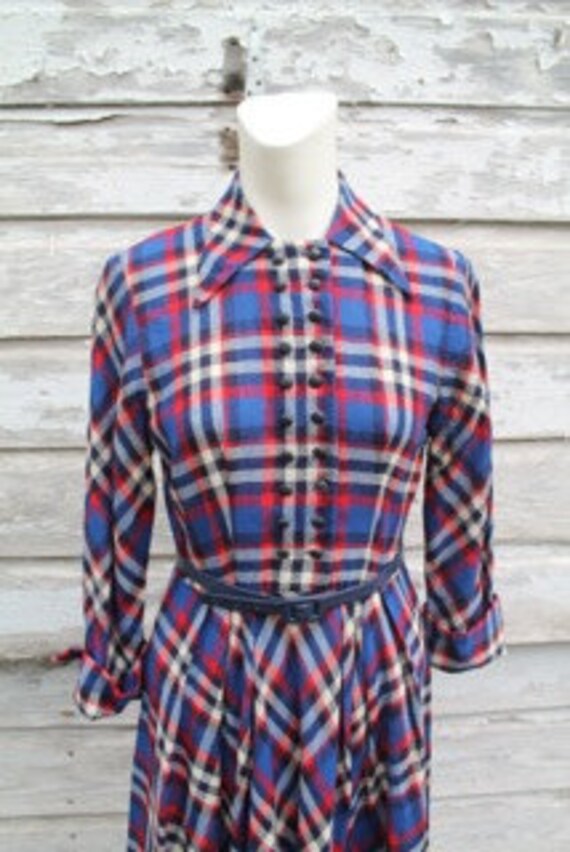 1950s Wool Plaid Shirtwaist Dress by Carole King-S