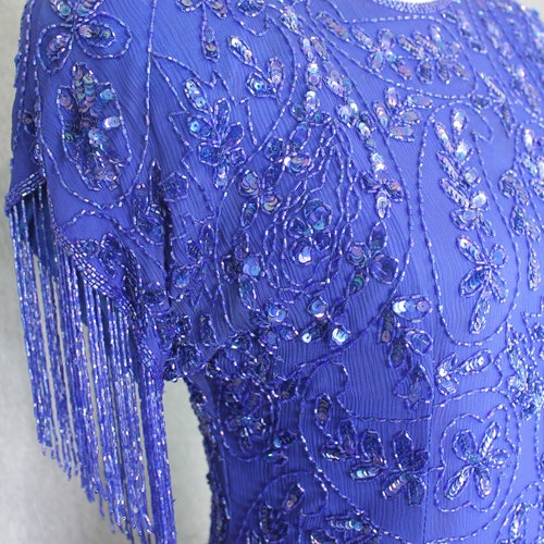 1980s Royal Blue Beaded Cocktail Dress - Sequin Trophy Dress, shops Party Wear, Black Tie- Size 6/8