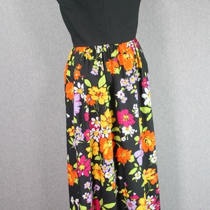 1970s Black Floral Hostess Dress, Mockneck, Maxi, Summer Size XS/S image 4