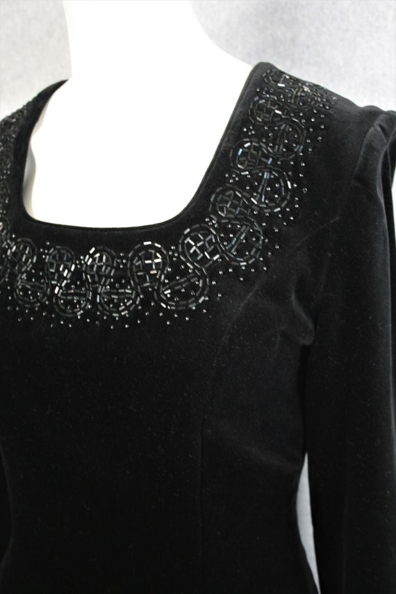 Laura Ashley - Black Velvet - Beaded - Cocktail D… - image 3