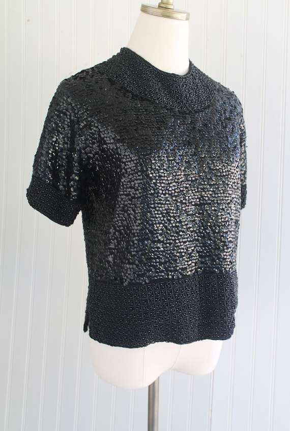 1960s -MCM -  Black Beaded/Sequins on Wool  - Crop