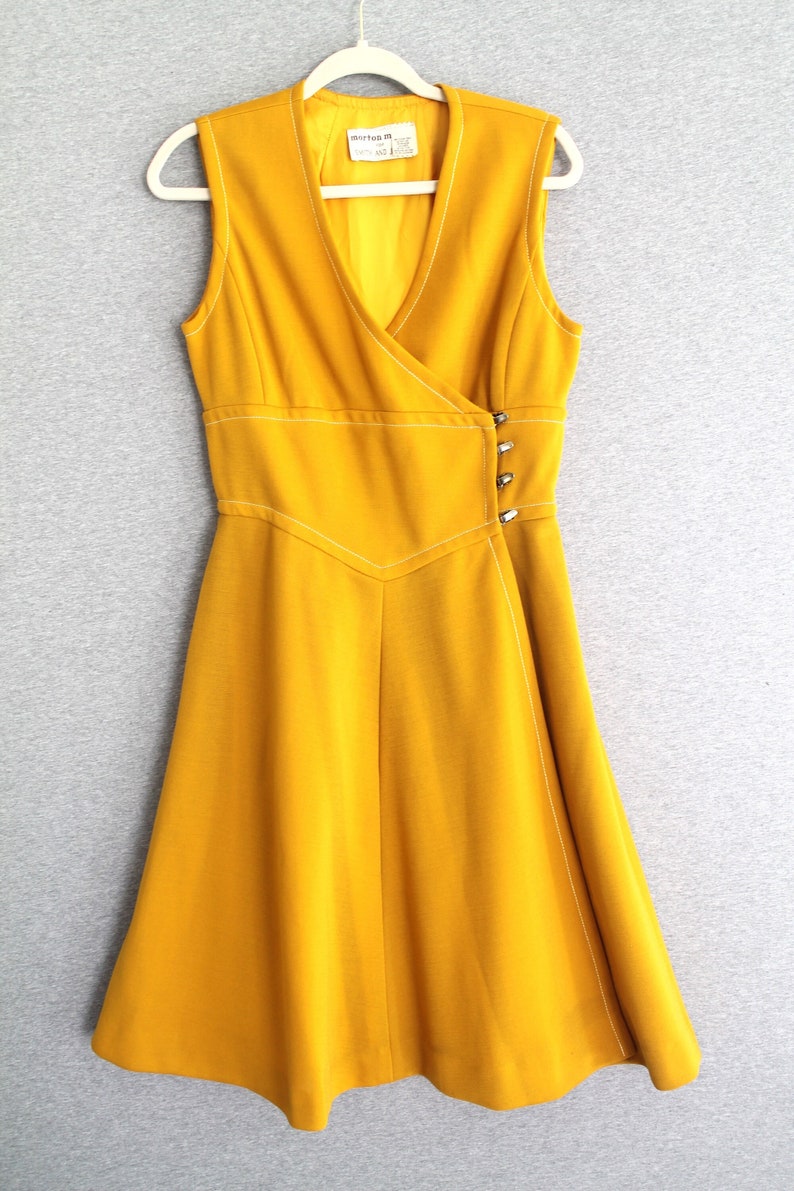 1970s Hold the Mustard Wool Knit Wrap Dress by Morton Myles Marked size 12 image 1