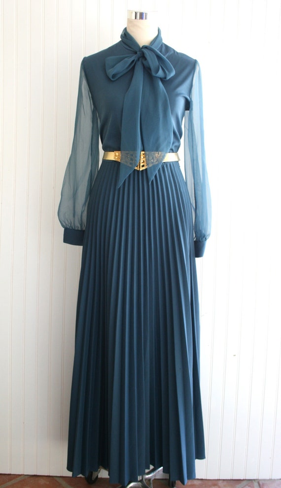 Teal - Maxi - Circa 1970s - Party/Cocktail  Gown -